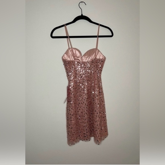 GB Social Rose Gold Sequin Mini Dress Junior Size 1 Homecoming Prom Cocktail - Picture 4 of 10